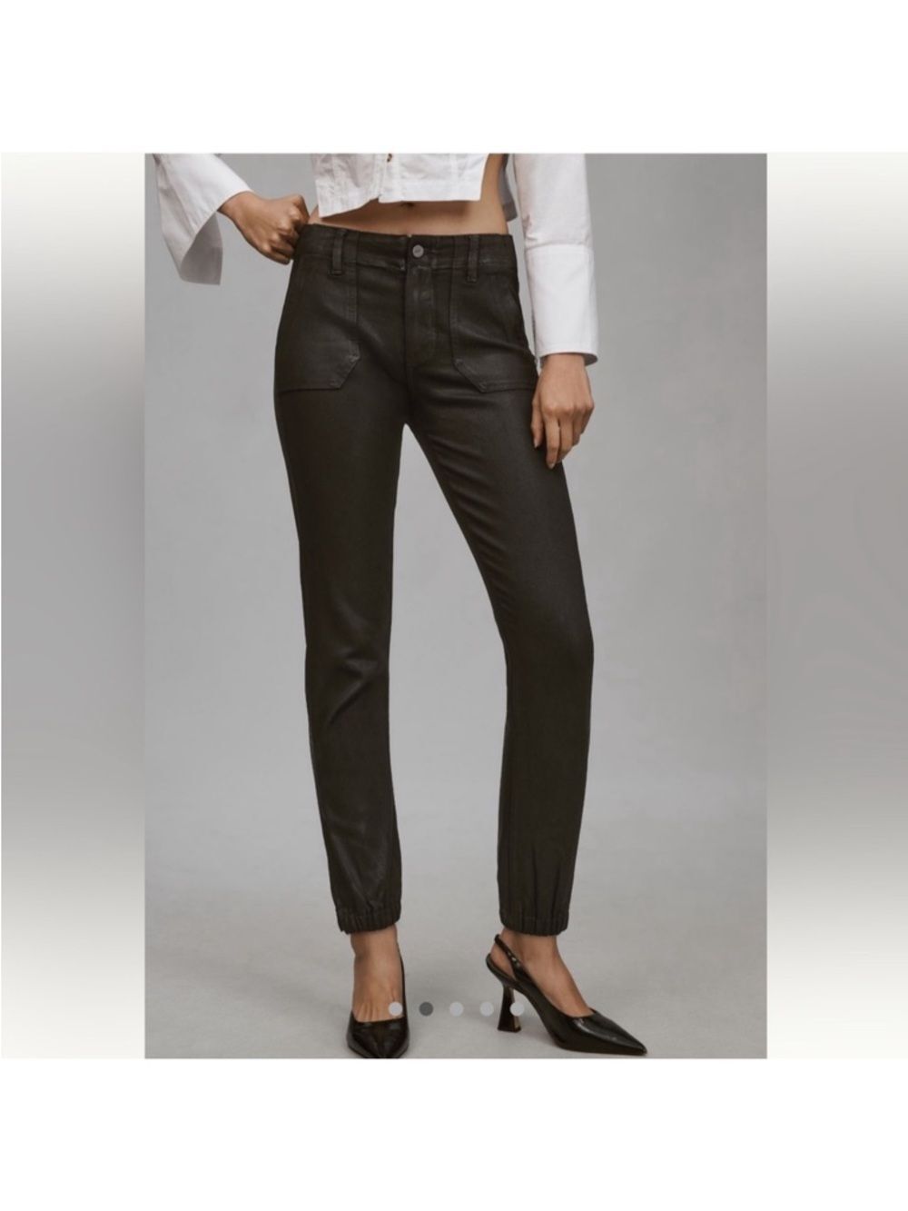 PAIGE Mayslie Coated Tapered Ankle Zip Jogger Jeans NWT- 28 - Black Fog Luxe